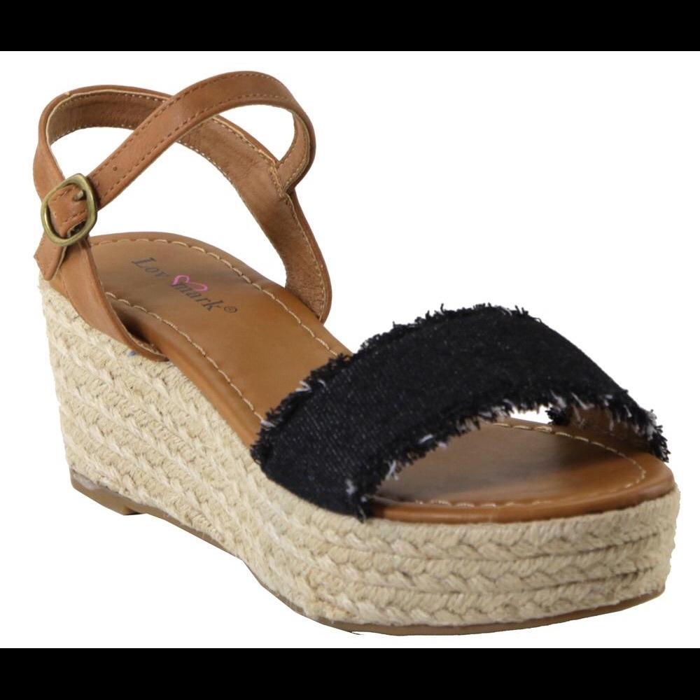 Black Denim Wedge Espadrille